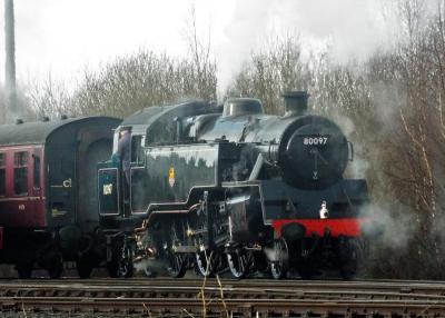 80097 Steam at Baron Street Works - East Lancashire Railway. &copy; stevexos