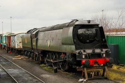 34092 Steam at East Lancashire Railway - Bury Baron Street Works. &copy; stevexos