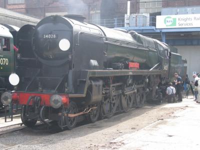 34028 STEAM at Eastleigh Works. &copy; Byron5574